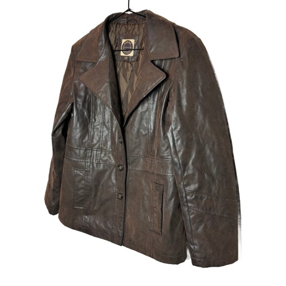 Giacca Womens Sz L Brown Distressed Faux Leather Button Front Jacket(1500) - Picture 2 of 7